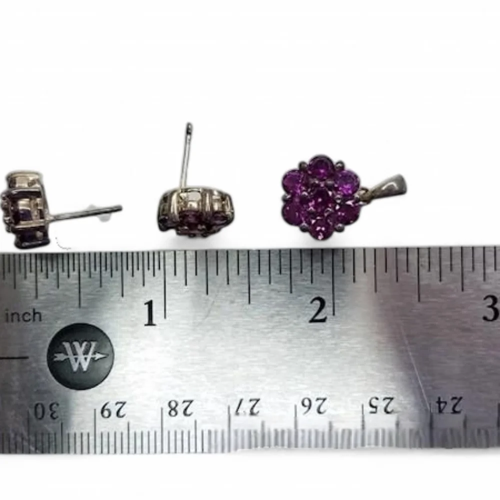 Pink Garnet 925 Sterling Silver Jewelry Set - Picture 5 of 7